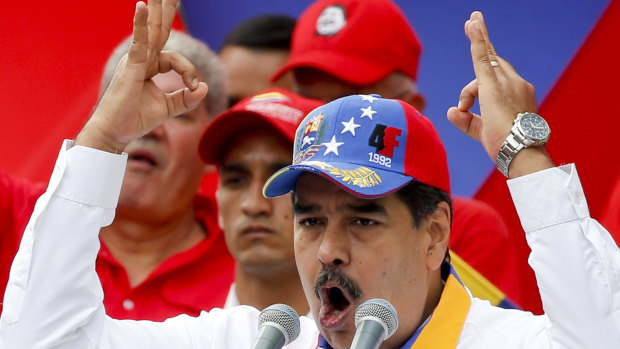 Venezuela's President Nicolas Maduro speaks during an anti-imperialist rally for peace in Caracas on Saturday.