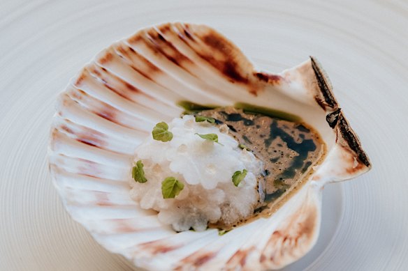 Scallop with a watercress sauce.