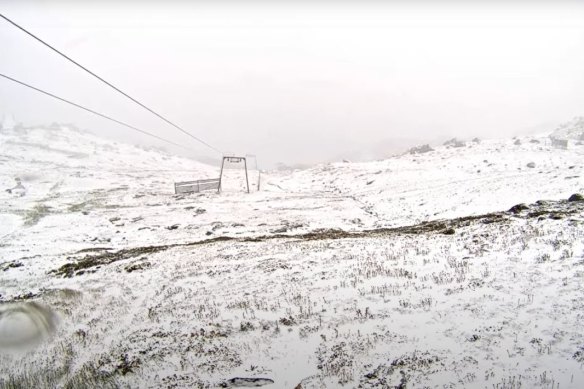 The weather camera Thredbo shows fresh snow on Friday morning.