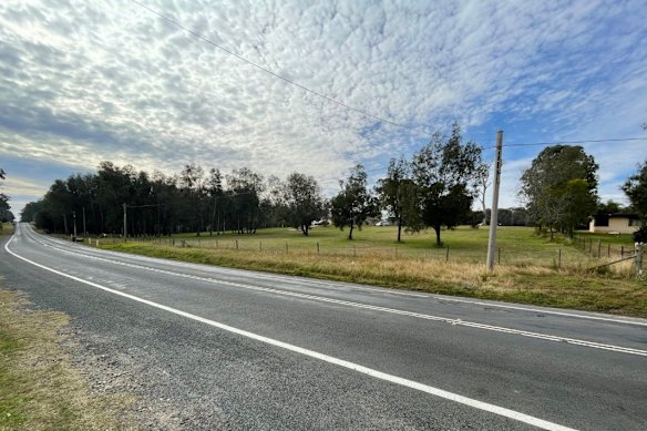 A photo of the development site and Catherine Field Road, which residents say is not equipped to cater for the proposed school