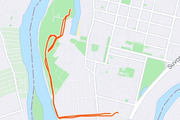 The route that Stanislav Rzhitsky regularly ran, posted publicly on his Strava account.