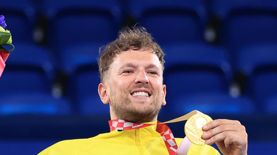 Dylan Alcott after his men’s quad singles gold medal in Tokyo. 