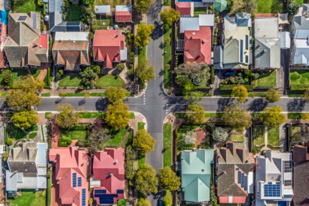 Aerial photo of houses.