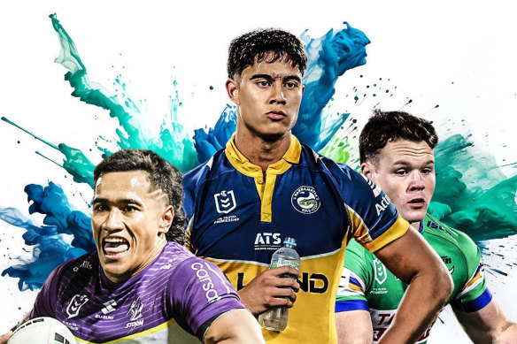 NRL rookie-of-the-year contenders: Sua Fa’alogo, Blaize Talagi and Ethan Strange.