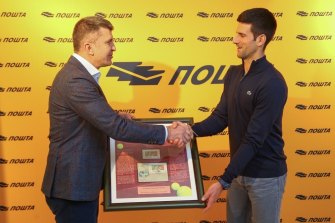 Novak Djokovic during the ceremony to unveil the stamps in Serbia. 