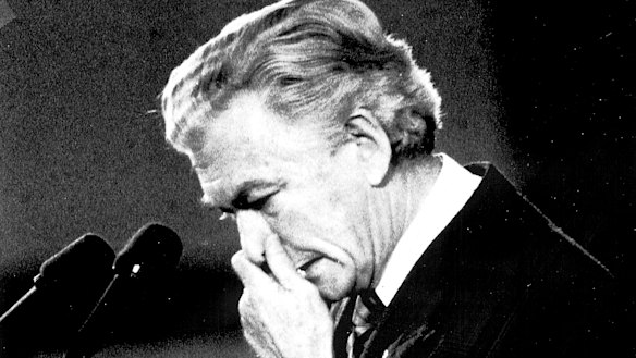 Prime Minister Bob Hawke crying at a Chinese Memorial at Parliament House at the height of the Chinese Democracy Movement following the events at Tiananmen Square in 1989.
