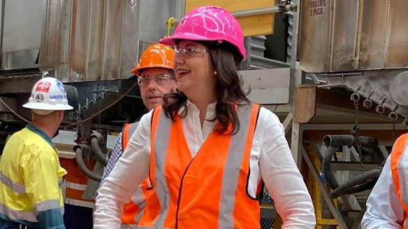 Queensland Premier Annastacia Palaszczuk tours the Downer rail facility in Maryborough on Tuesday.