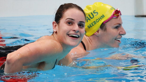 Kaylee McKeown after winning gold in the 100m backstroke. 