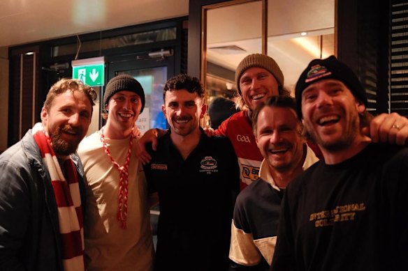 Geelong’s Mark O’Connor (third from left) had a dream. The Cats –  including Zach Tuohy, Jack Henry, Mark Blicavs, Patrick Dangerfield and Cam Guthrie –  wanted to see him fulfil it. 