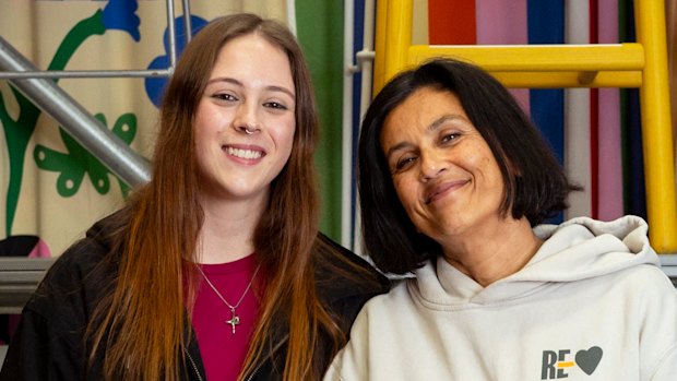 Eva, left, in ReLove’s Sydney 
warehouse, with co–founder Renuka Fernando.