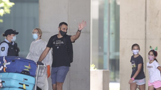 Australians stranded overseas because of COVID-19 arrive on a repatriation flight from Singapore at Canberra Airport, where they boarded a bus to go to hotel to quarantine. 