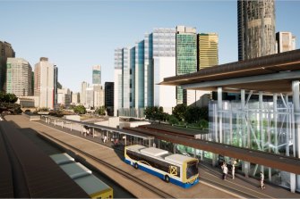 An artist’s impression of the extended and upgraded above-ground Roma Street bus station.