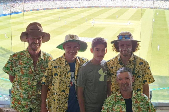 Rescuer Tyla Reid (back right) at the Boxing Day test  with friends and family on Monday.