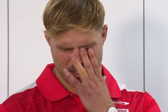 Jack de Belin broke down as he talked about the effects of fatherhood in his first interview in three years. 