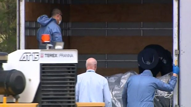 A trial is under way for three men accused of killing two people and dumping their bodies inside a locked toolbox near Logan.