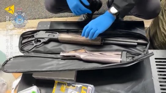 A stolen rifle located in a storage unit in Rivervale on 8 June 2023. The firearm had been reported stolen during a burglary in Baynton in March 2023.