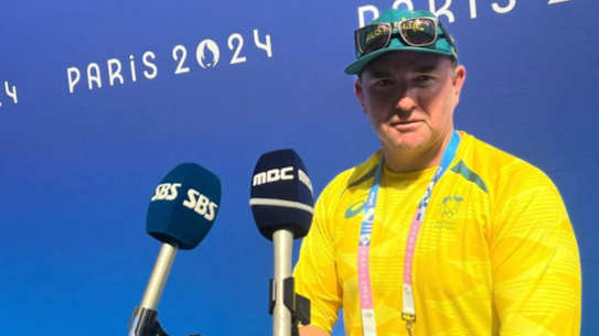 Australian swimming coach Michael Palfrey addresses South Korean media ahead of the Olympics in Paris.