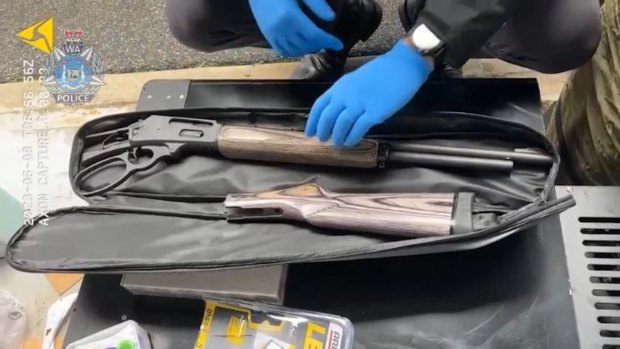 A stolen rifle located in a storage unit in Rivervale on 8 June 2023. The firearm had been reported stolen during a burglary in Baynton in March 2023.