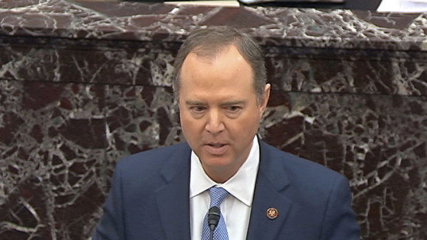 In this image from video, impeachment manager Representative Adam Schiff speaks against the organising resolution for the trial against President Donald Trump in the Senate at the US Capitol in Washington.