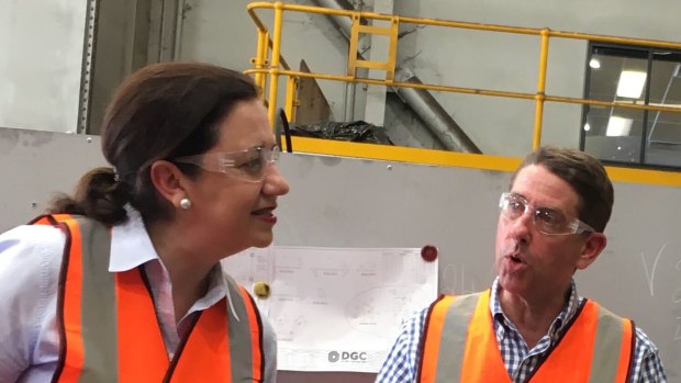 Queensland Premier Annastacia Palaszczuk and Treasurer Cameron Dick visit a Mackay steelworks.