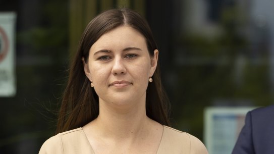 Brittany Higgins leaves court on Friday.