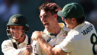 Pat Cummins celebrates a wicket in the second Test against Pakistan.