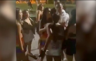 Phone footage of an incident on Saturday night shows a man dragging a teenage girl by her hair.