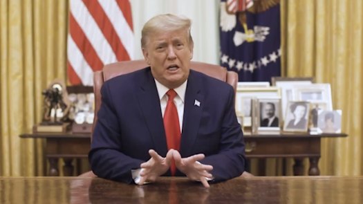 Donald Trump speaks during a recorded video at the White House on Wednesday.