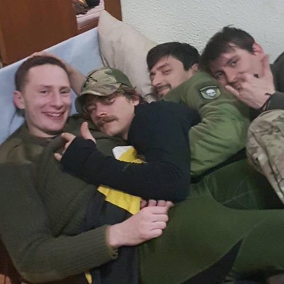 Felix with Ukrainian troops in Donetsk.