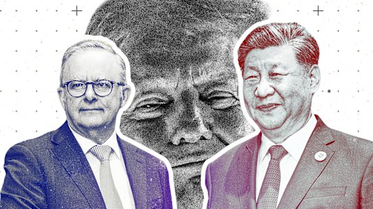 Anthony Albanese, Xi Jinping and Donald Trump 