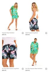 Screen shots show plus-size items at Peter Alexander cost an extra $10 compared to identical items in regular sizes. 