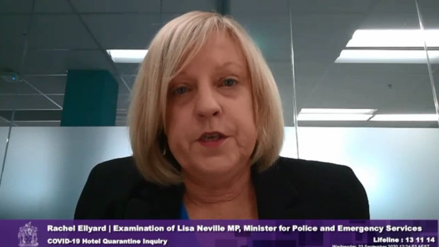 Police Minister Lisa Neville addresses the hotel quarantine inquiry.