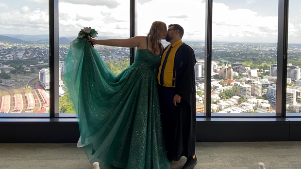 Brisbane newlyweds Callum and Nina Richter got married on a leap day at the CBD registry office.