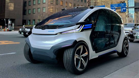 A prototype of a solar-powered, driverless electric vehicle.
