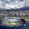 An artist’s impression of the new sporting stadium proposed in Hobart.