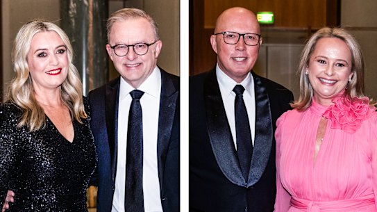Anthony Albanese and Jodie Haydon and Peter and Kirrily Dutton at Canberra’s Midwinter Ball 2024 