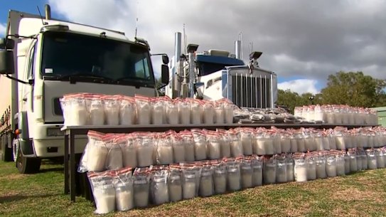 WA organised crime detectives have seized more than 175kg of meth and almost $9 million in cash, allegedly found in two NSW trucks.