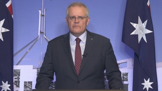 Prime Minister Scott Morrison speaking after Monday night’s national cabinet meeting.