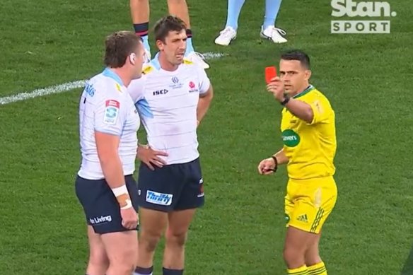 NSW Waratahs’ Angus Bell sent off for tip tackle