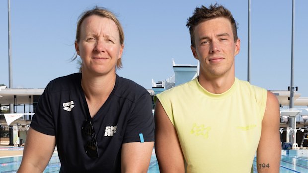 Swimming coach Mel Marshall with Australian swimmer Zac Stubblety-Cook at the Gold Coast Aquatic Centre in January 2025.