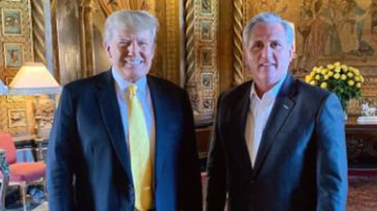 Donald Trump and House Republican minority leader Kevin McCarthy after the Trump-inspired January 6, 2021 riot at the Capitol.