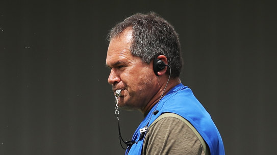 Wallabies head coach Dave Rennie oversees training on Tuesday.