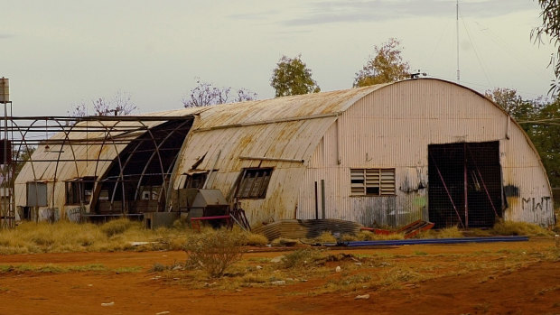 The white shed used as a painting room at  Papunya Tula, photographed when derelict in 2005.