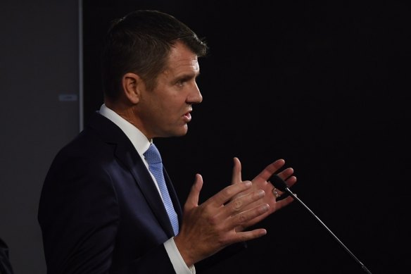Then-premier Mike Baird in July 2016 when he declared the greyhound racing industry should be banned.