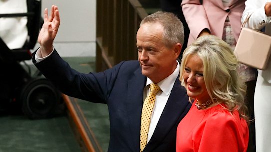 Bill Shorten and wife Chloe after the Labor veteran delivered his valedictory speech.