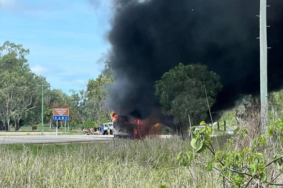 A passenger bus caught fire at Alligator Creek, near Townsville, on Christmas afternoon.