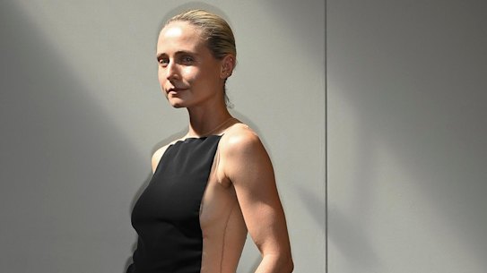 Actor Tessa James in Courreges at the Mercedes-AMG Lounge at the Australian Grand Prix.