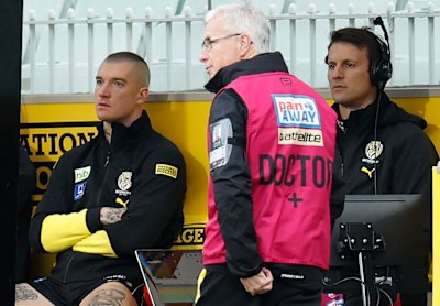 Dustin Martin was subbed out of Sunday’s game.