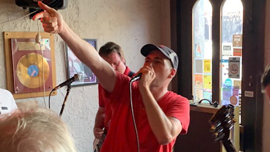 Singer Jim McCullough, on stage with Civic this month.