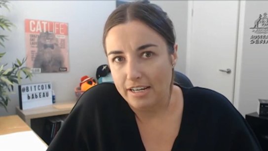 Michaela Juric, known as the “Bitcoin babe”, appears before the Select committee on Australia as a technology and financial centre.